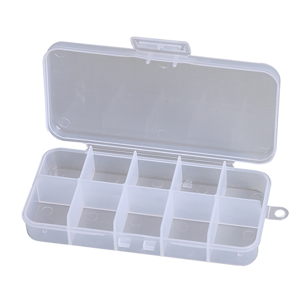 Los contenedores de plástico transparente son adecuados para piezas pequeñas como señuelos de pesca