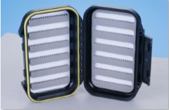 Caja de aparejos de pesca con mosca negra Caja de pesca con mosca impermeable